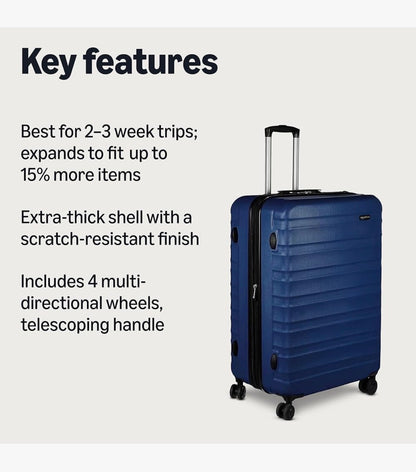 Amazon Basics 30 Inch Hardside Large Checked Luggage with Multi-Directional Wheel, Expandable for Up to 15% More Space, Scratch-Resistant Hardshell (Navy Blue) (New in Box)
