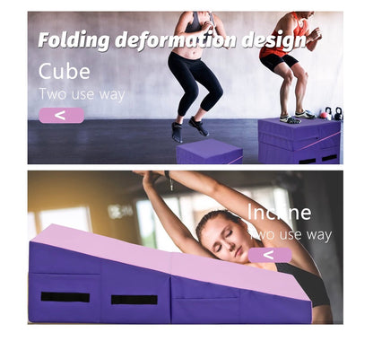 Gymnastics Mat Incline Mat Tumbling Mat Folding Gymnastic Tumbling Mat Indoor/Outdoor Exercise Mat Home Gym Yoga Mat with Handle (Pink/Purple) (New in Box)