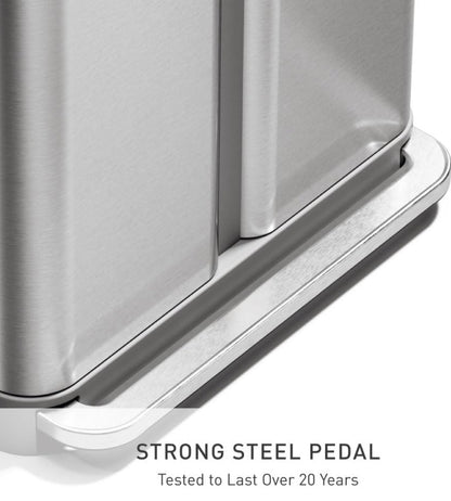 Simple human Step Recycler, 58L/15.3 Gallon Dual Compartment Kitchen Trash Can, 150,000 Step Pedal, Lid Shox Technology, Liner Rim System, Liner Pocket Brushed Stainless Steel with Plastic Lid (New in Box)