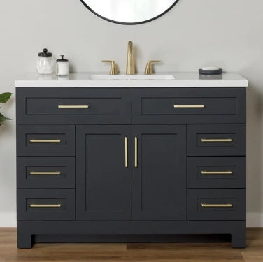 Cauley 48-in Black Single Sink Bathroom Vanity with White Cultured Marble Top