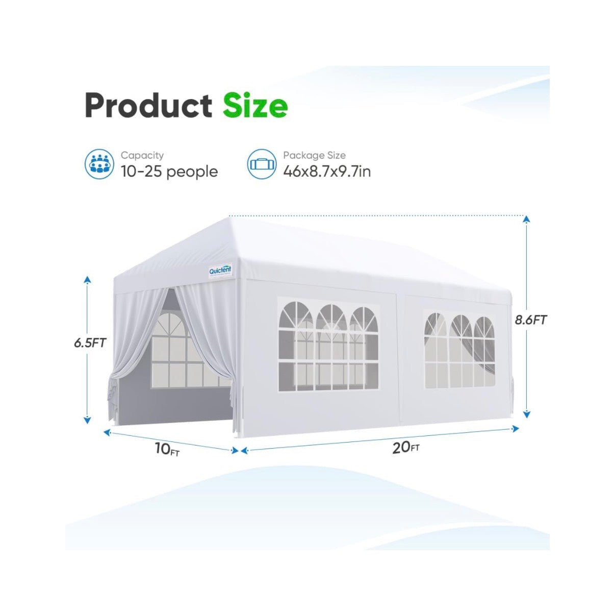 Quictent 10ft. X 20ft. Party Tent Gazebo Wedding Canopy tent for Parties BBQ Shelter Pavilion with Removable Church Sidewalls & Elegant Church (White) (New in Box)