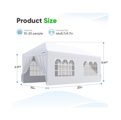 Quictent 10ft. X 20ft. Party Tent Gazebo Wedding Canopy tent for Parties BBQ Shelter Pavilion with Removable Church Sidewalls & Elegant Church (White) (New in Box)
