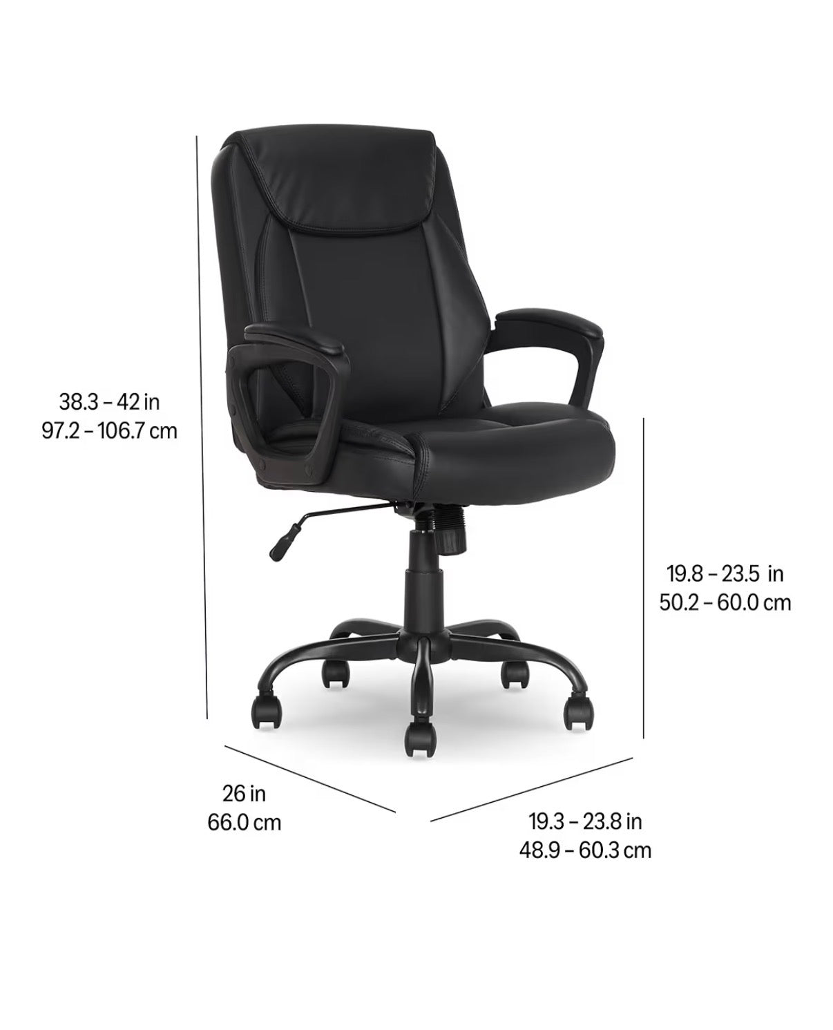 Amazon Basics Classic Puresoft PU Padded Mid-Back Office Desk Chair with Armrest, Easy Assembly, Sturdy Metal Base, Wheels, 275lb Support 26 Inch X 23.75 Inch X 42 Inch (Black) (New in Box)