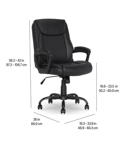 Amazon Basics Classic Puresoft PU Padded Mid-Back Office Desk Chair with Armrest, Easy Assembly, Sturdy Metal Base, Wheels, 275lb Support 26 Inch X 23.75 Inch X 42 Inch (Black) (New in Box)