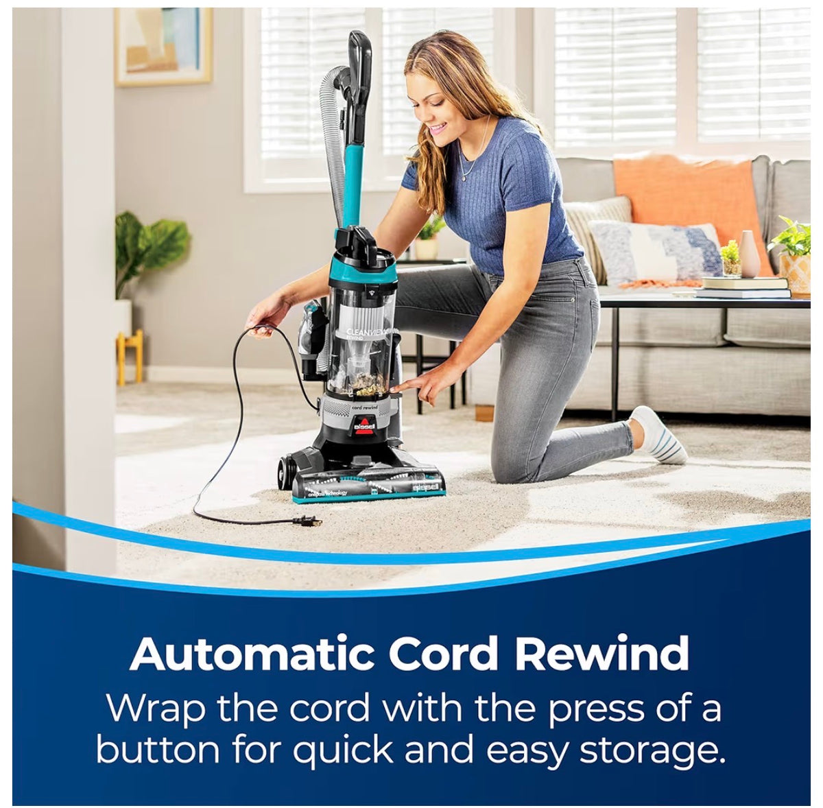 Bissell CleanView Rewind Pet Bagless Vacuum with Automatic Cord Rewind, Active Extension Wand for Hard-to-Reach Areas, Powerful Suction & Multi-Surface Cleaning (Black/Teal) (New in Box)