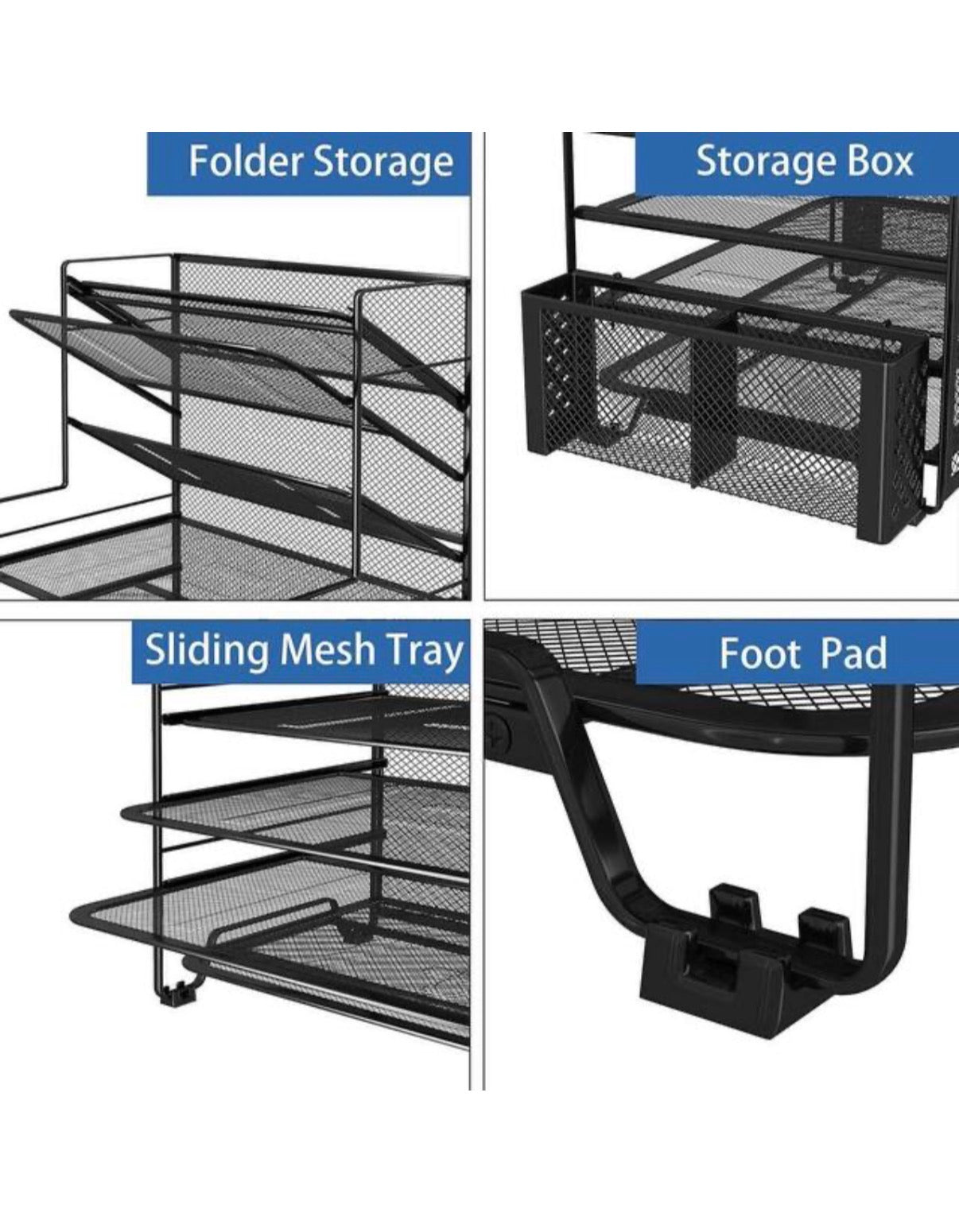 16.75 Inch X 16.75 Inch 7 Tier Desk File Organizer, Letter Tray Paper Organizer and Pen Holder and Metal Hanging Basket (Black)