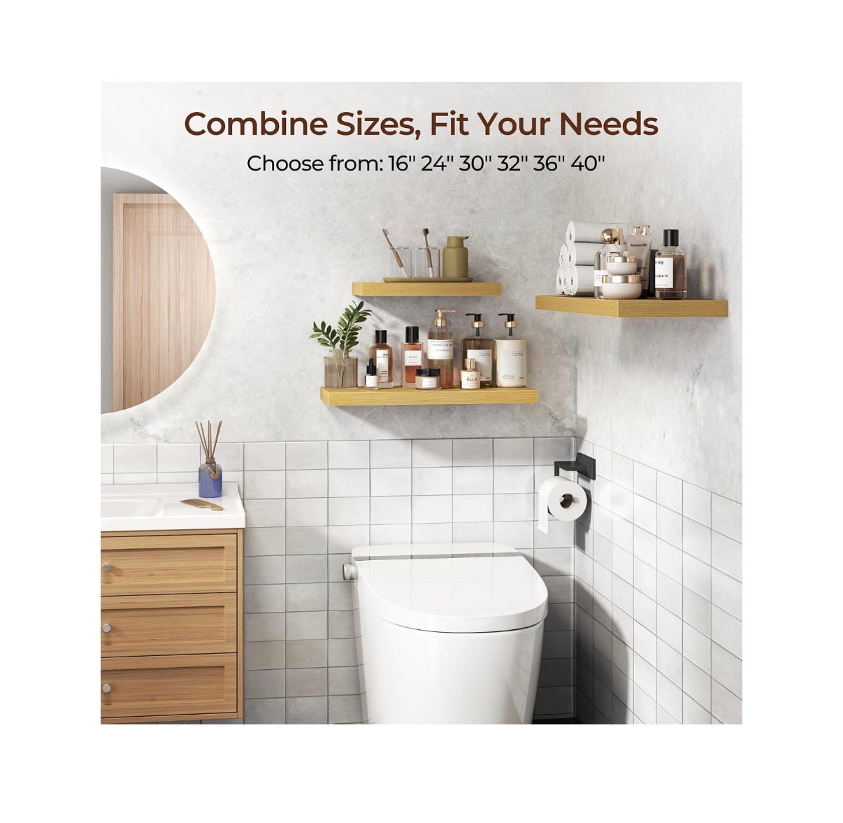 Floating Shelves for Wall24 Inch Set of 3, Farmhouse Floating Shelves with Invisible Heavy Duty Bracket, 10-Inch-Deep Bathroom Shelves for Storage, Livingroom, Kitchen, Decor (Oak) (New in Box)