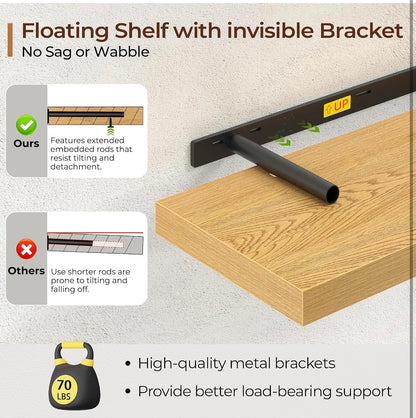 Oak Floating Shelves for Wall - Set of (3) 24 inch
