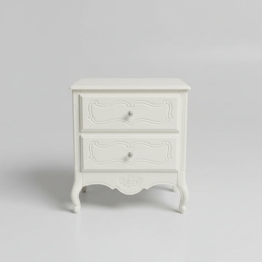 White Vintage-Style Two-Drawer Nightstand