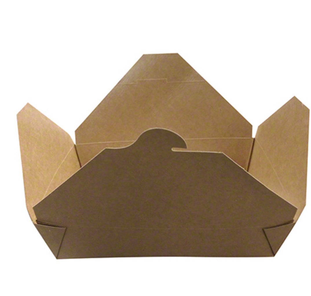 Kari-Out Eco- Box Size #3 Paper Food Container Kraft - Poly Coated inside 7.8 inch X 5.5 inch X 2.5 inch -200/case