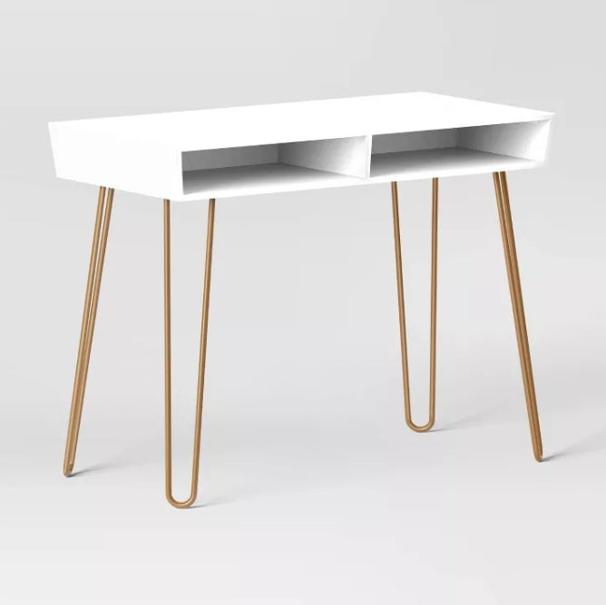 (New) Hairpin Writing Desk with Storage White - Threshold