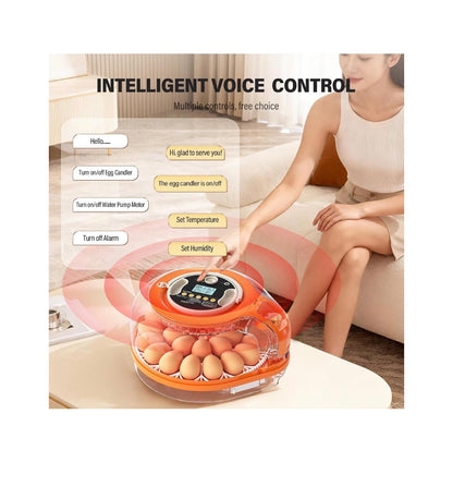 26 Incubators for Hatching Eggs Smart Voice Control Incubator with Auto Temp Humidity Automatic Egg Turning 360 Degrees View Built In Egg Candler and Chick Holding Area for Chickens, Ducks, Goose, and Quail Eggs (Orange/White) (New in Box)