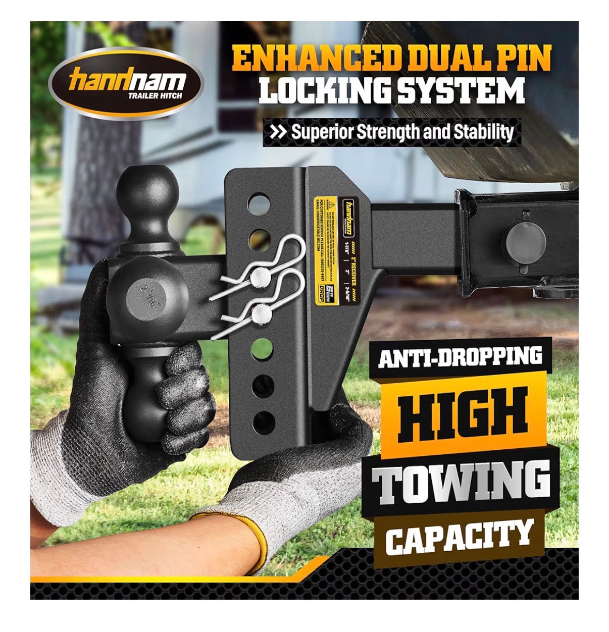 Drop Hitch Adjustable Trailer Hitch, Tow Hitch with 6 Inch Drop/Rise for Truck, Adjustable Drop Hitch Fits 2.5 Inch Receiver, Trailer Hitches with Double Anti-Theft Pins Locks