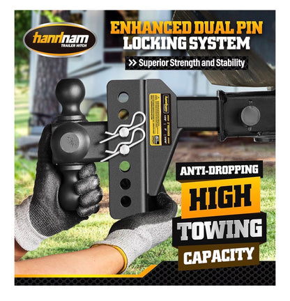 Drop Hitch Adjustable Trailer Hitch, Tow Hitch with 6 Inch Drop/Rise for Truck, Adjustable Drop Hitch Fits 2.5 Inch Receiver, Trailer Hitches with Double Anti-Theft Pins Locks