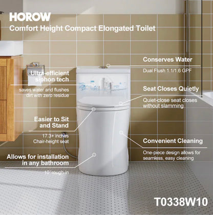 Horow White Elongated Chair Height 10 inch rough-in WaterSense 1.6 GPF
