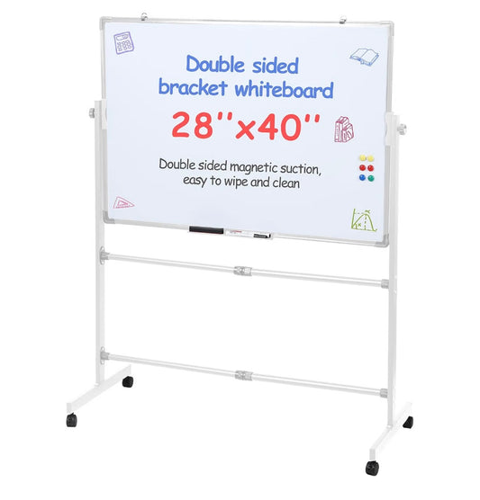 Rolling White Board 28 Inch X 40 Inch, Double Sided Magnetic Easel Whiteboard Height Adjustable 40 Inch - 75 Inch, Mobile Dry Erase Board with Stand, 4 Silent Wheels, 10 Markers, 2 Erasers, 12 Magnets for Office, Classroom (New in Box)