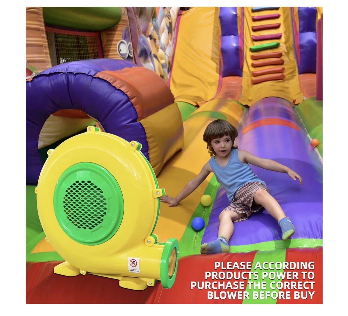 Air Blower for Inflatables, 950 Watt 1.25 HP Bounce House Bubble House Blower Electric Fan Pump, for Outdoor Inflatable Paint Booth Water Slide, Bouncy Castle, Jumper Corded (Yellow) (New in Box)