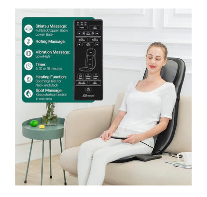 Snailax Shiatsu Neck & Back Massager with Heat, Full Back Kneading Shiatsu or Rolling Massage, Massage Chair Pad with Height Adjustment, Back Massager for Neck and Shoulder (New in Box)