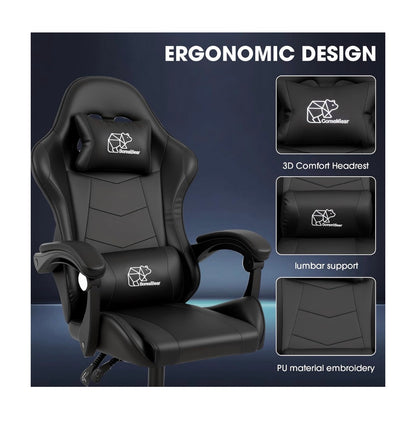 BorealBear Gaming Chair Office Chair, Reclining High Back PU Leather Computer Desk Chair with Headrest and Lumbar Support, Suitable for Gaming Chairs, Office Storage, and More (Black) (New in Box)