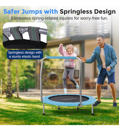 SereneLife 36 Inch Foldable Mini Trampoline for Kids Compact Fitness Rebounder with Foam Handle Safe, Stable Exercise Trampoline with 330 lbs Max Load for Indoor/Outdoor Active Play & Exercise (Light Blue) (New in Box)