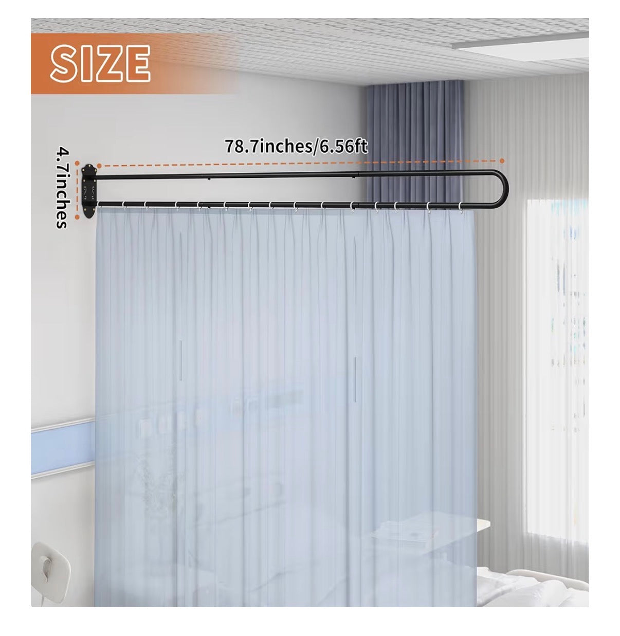 Partition Curtain Rod U Shaped Curtain Rod 6.56 Feet