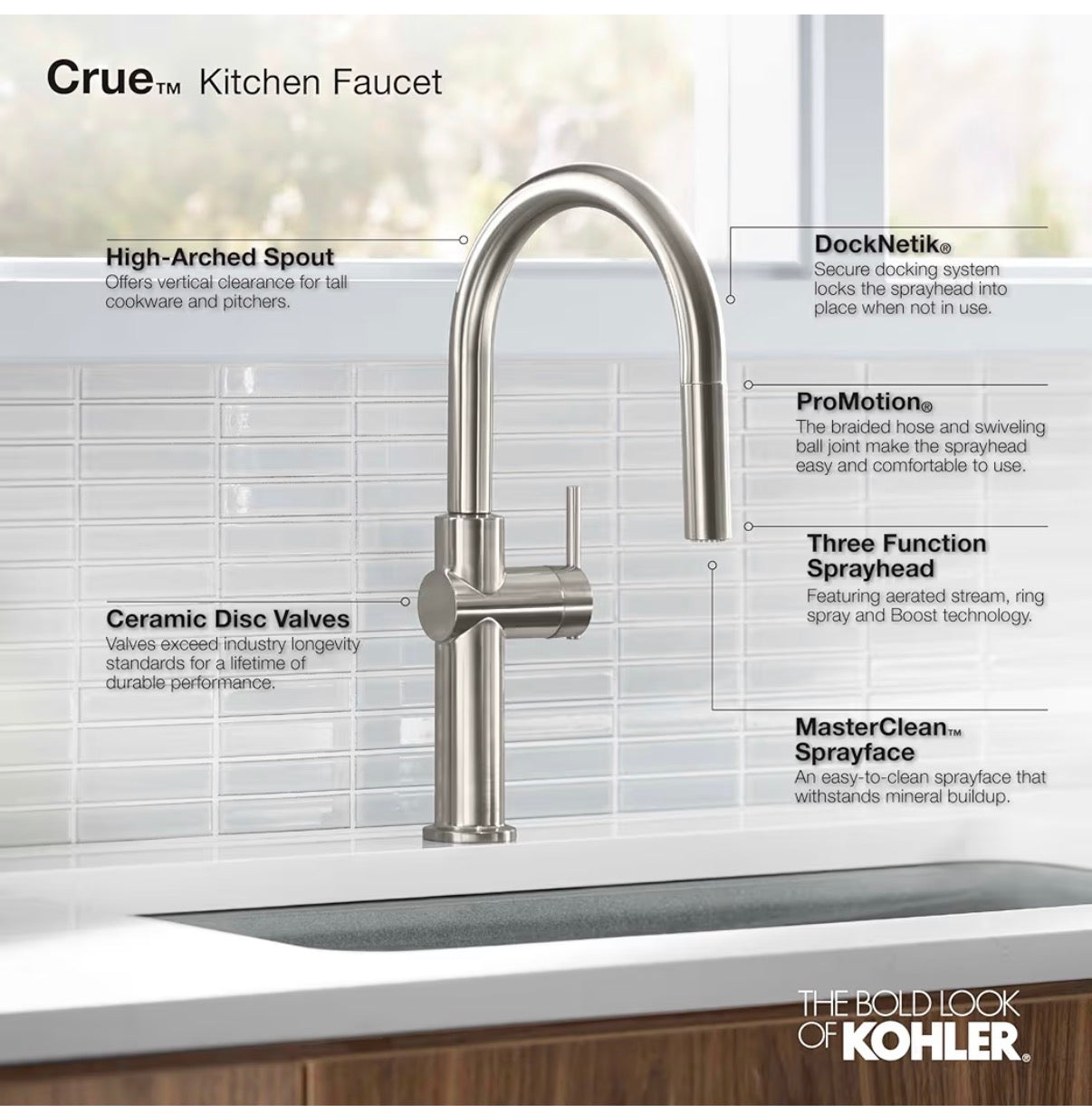 Kohler Crue Pull Down Kitchen Faucet, Pull Down Sprayer (Vibrant Brushed Modern Brass) (New in Box)