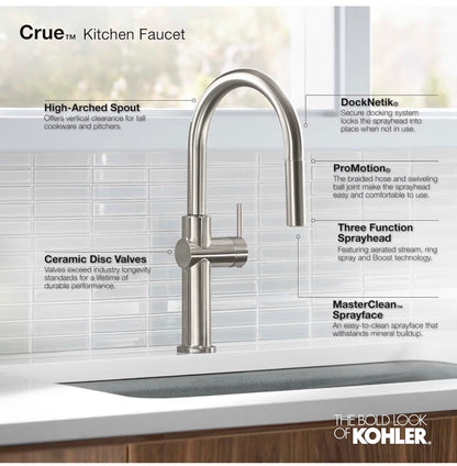Kohler Crue Pull Down Kitchen Faucet, Pull Down Sprayer (Vibrant Brushed Modern Brass) (New in Box)