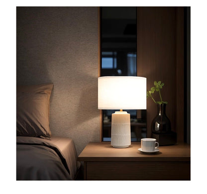 Table Lamps Set of 2 White Ceramic with White Fabric Shade foe Bedroom, Livingroom, Nightstand, Cylindrical High End Modern Farmhouse Lamp (New in Box)