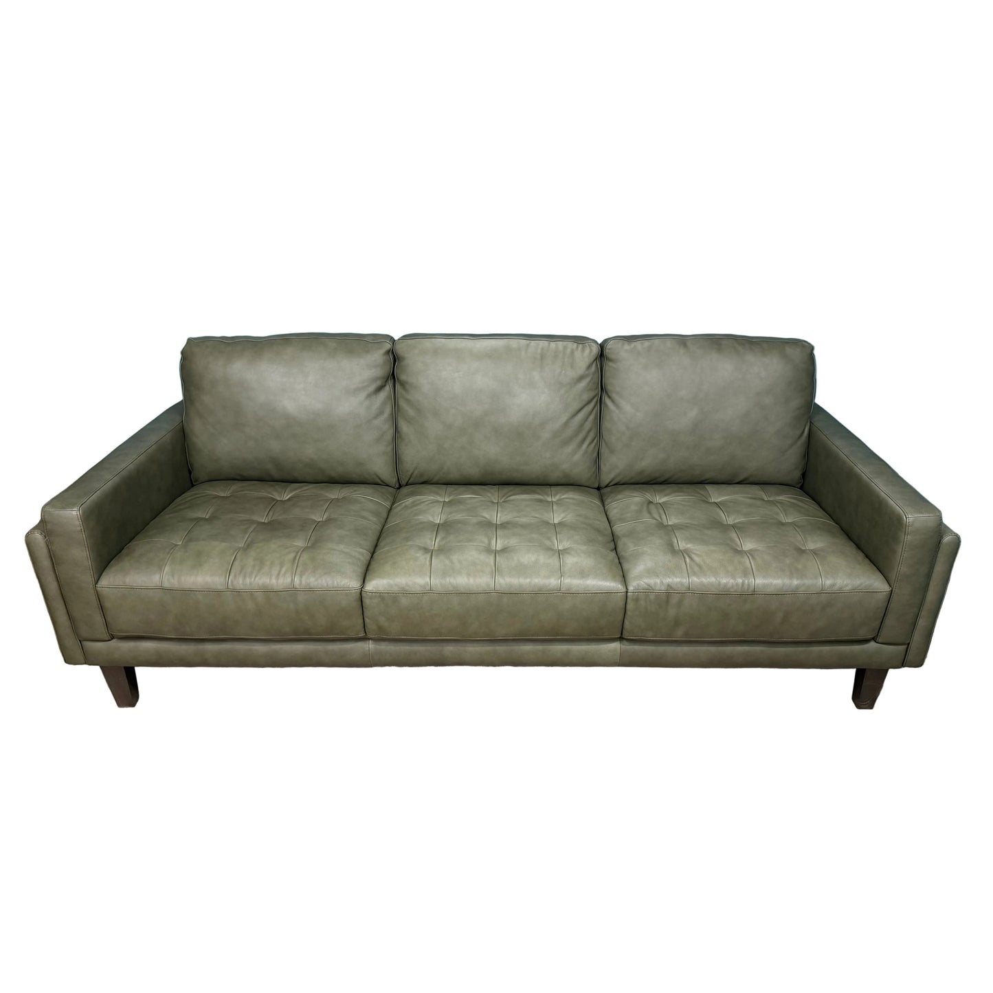 Chateau d'Ax Leather Stationary Sofa in Olive