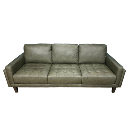 Chateau d'Ax Leather Stationary Sofa in Olive