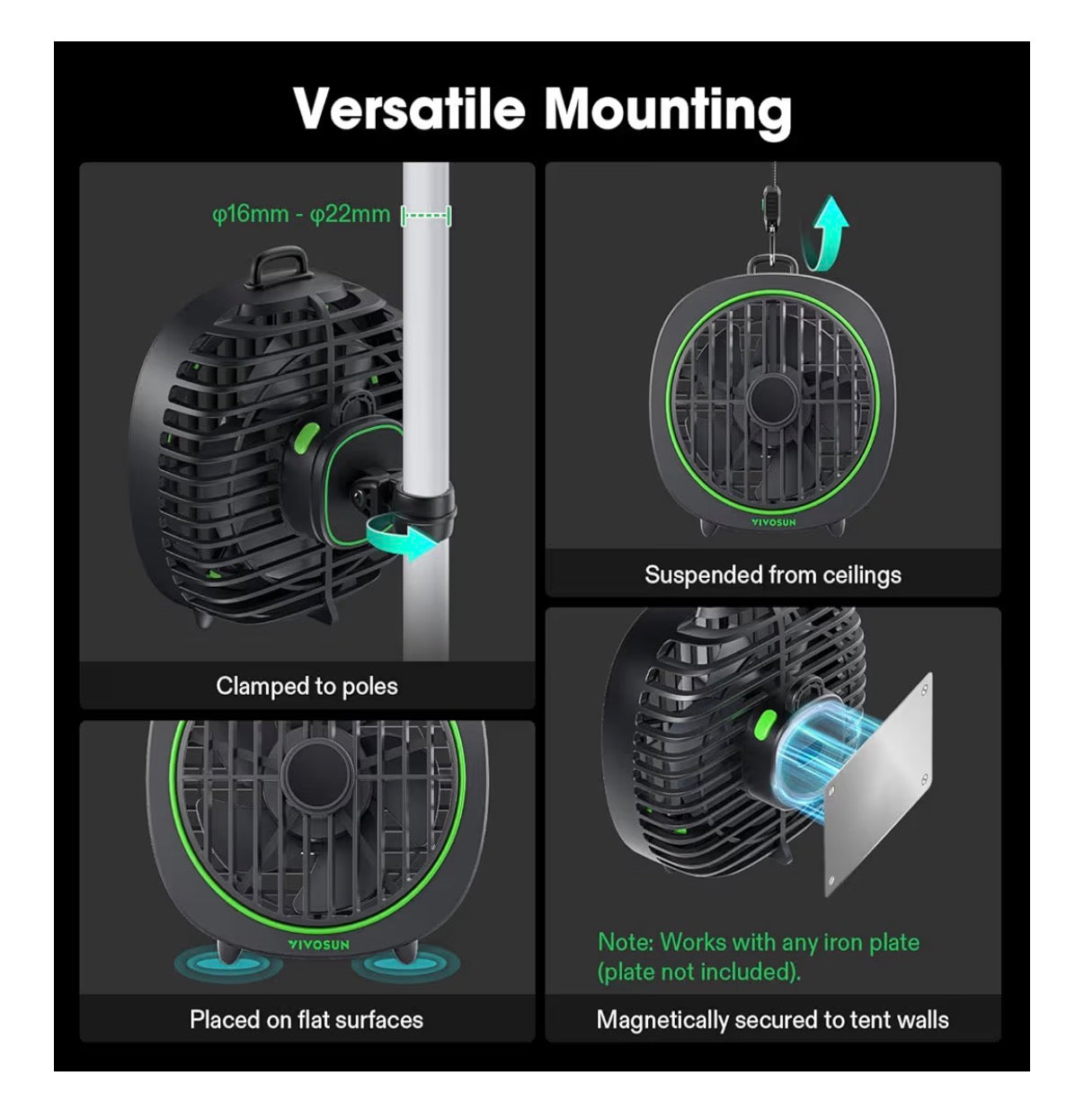 Vivosun Aerowave Grow Tent Clip Fan with Detachable Hook 3 Speed Strong & Quiet Airflow