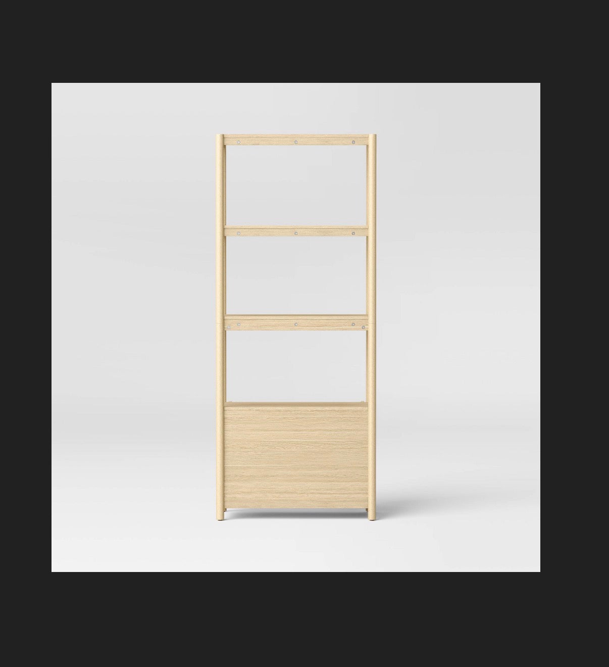 72.25 Inch Scandi Bookcase with Three Shelves and Cabinet Storage (Natural) (New in Box)