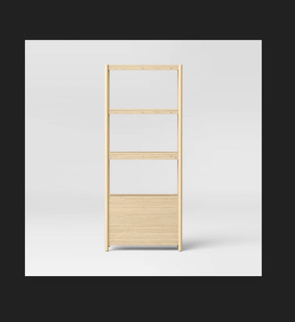 72.25 Inch Scandi Bookcase with Three Shelves and Cabinet Storage (Natural) (New in Box)