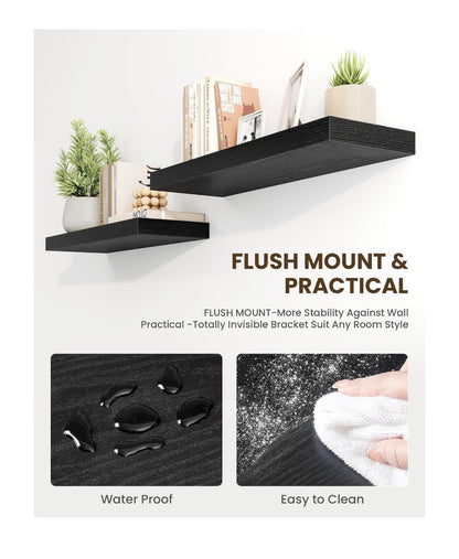 Marsmiles 30 Inch Floating Shelves for Wall, Wooden Shelves with Invisible Brackets Set of Two, Rustic Farmhouse Wall Mounted Shelf for Kitchen Bathroom Living Room, Study (Black) (New in Box)