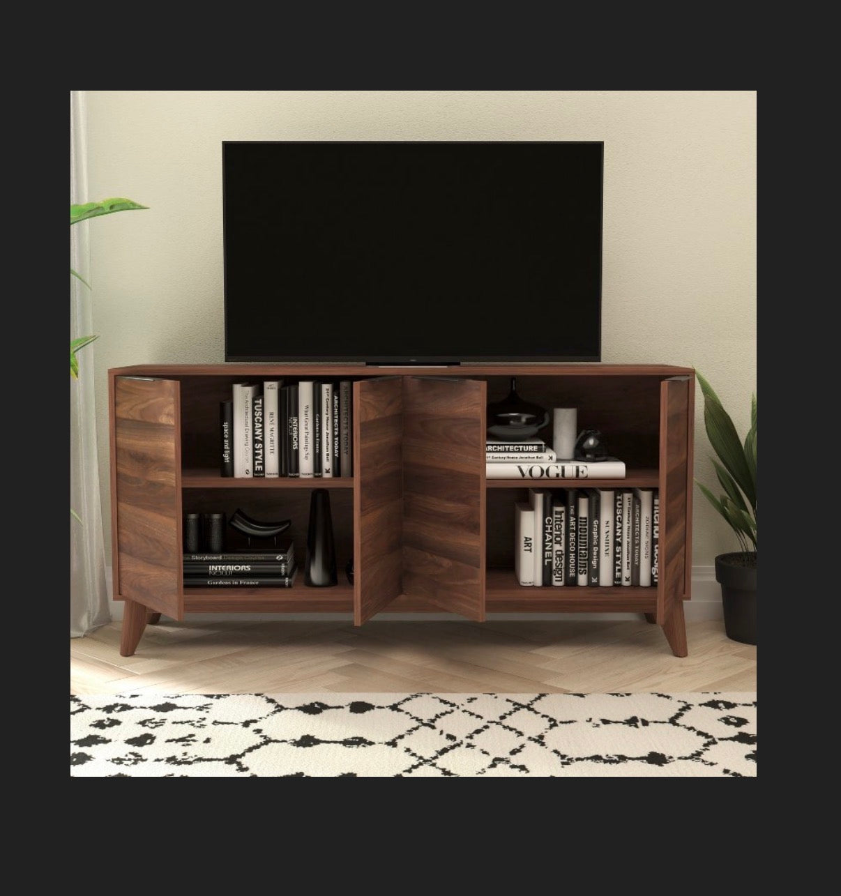 Flash Furniture 60 Inch Buffet Cabinet with 4 Soft Close Doors and Adjustable Shelves (Dark Walnut) (New in Box)