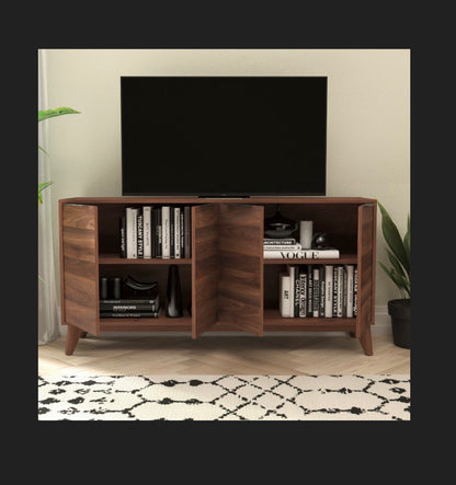 Flash Furniture 60 Inch Buffet Cabinet with 4 Soft Close Doors and Adjustable Shelves (Dark Walnut) (New in Box)