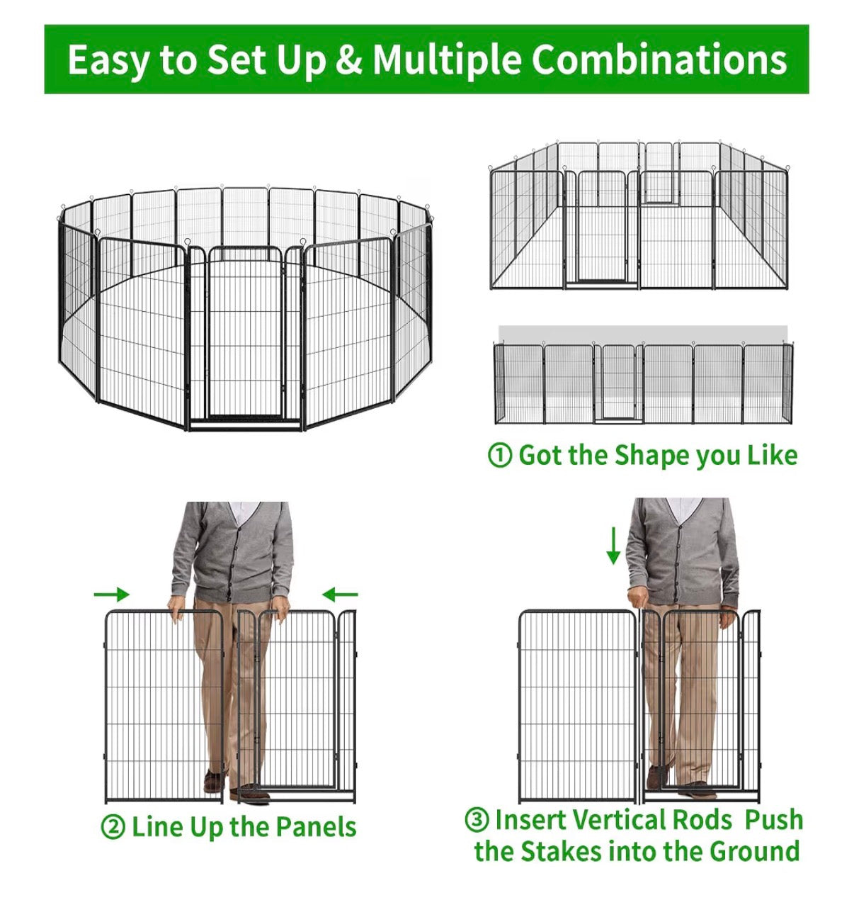 Dog Playpen Outdoor Extra Wide 16 Panel Heavy Duty Dog Fence 47 Inches Anti-Rust Coating Strengthened Dog Fence with Doors Portable for RV Camping Yard, Total 42 Ft., 140 Sq. Ft. (Black) (New in Box)