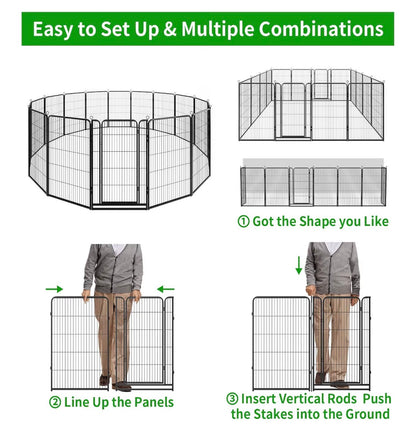 Dog Playpen Outdoor Extra Wide 16 Panel Heavy Duty Dog Fence 47 Inches Anti-Rust Coating Strengthened Dog Fence with Doors Portable for RV Camping Yard, Total 42 Ft., 140 Sq. Ft. (Black) (New in Box)