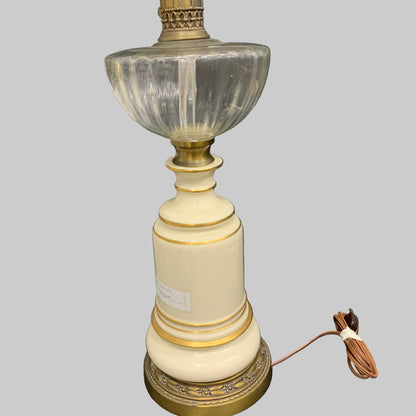 Vintage Torchiere Enamel and Brass Tall Table Lamp