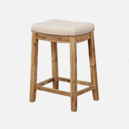 (New) Linon Claridge Bar Stool Natural Padded Seat Acacia Natural Wood