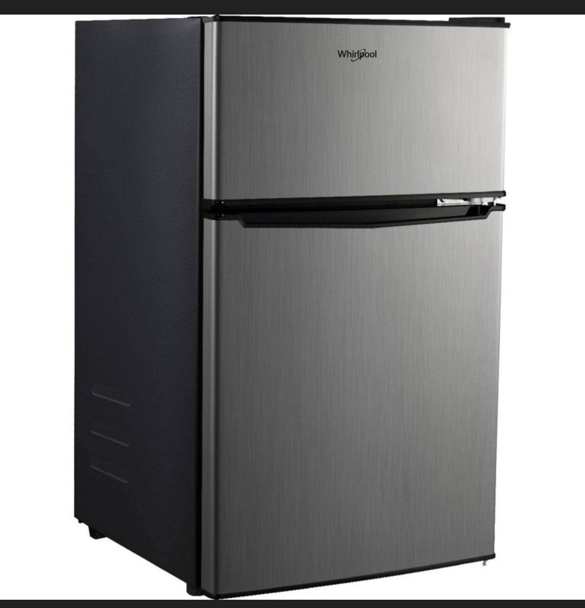 Whirlpool 3.1 Cu Ft. Mini Refrigerator Stainless Steel Energy Star Certified Dorm Fridge, Reversible Door, 2 Shelves (New in Box)