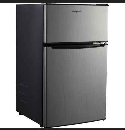 Whirlpool 3.1 Cu Ft. Mini Refrigerator Stainless Steel Energy Star Certified Dorm Fridge, Reversible Door, 2 Shelves (New in Box)