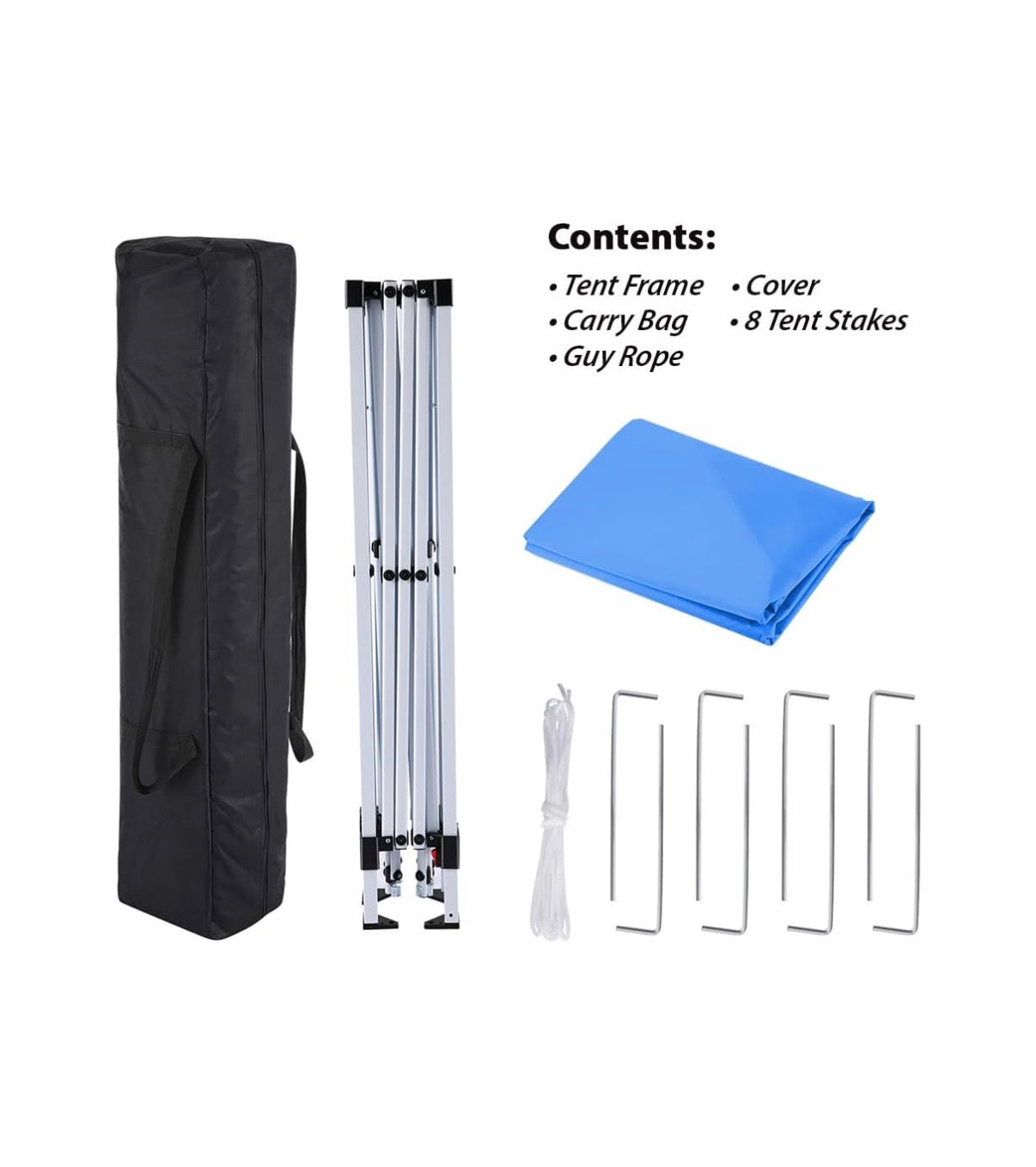 10 Ft. X 10 Ft. Instant Pop Up Tent with Ropes and Stakes (Blue) (New in Box)
