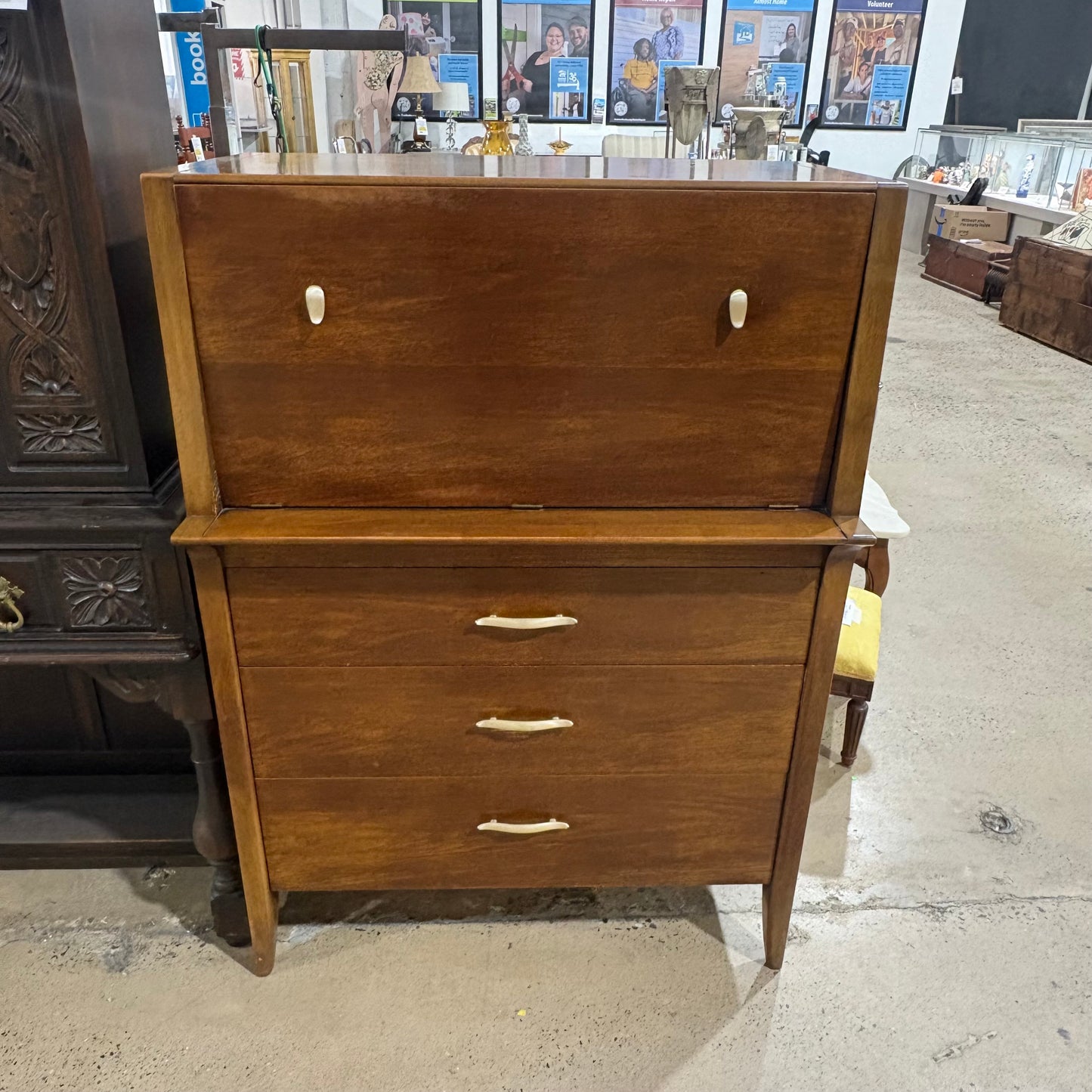 John Van Koert for Drexel Mid-Century Walnut Highboy Dresser, 1959