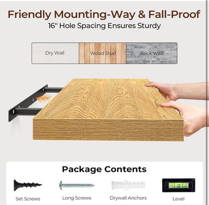 Oak Floating Shelves for Wall - Set of (3) 24 inch