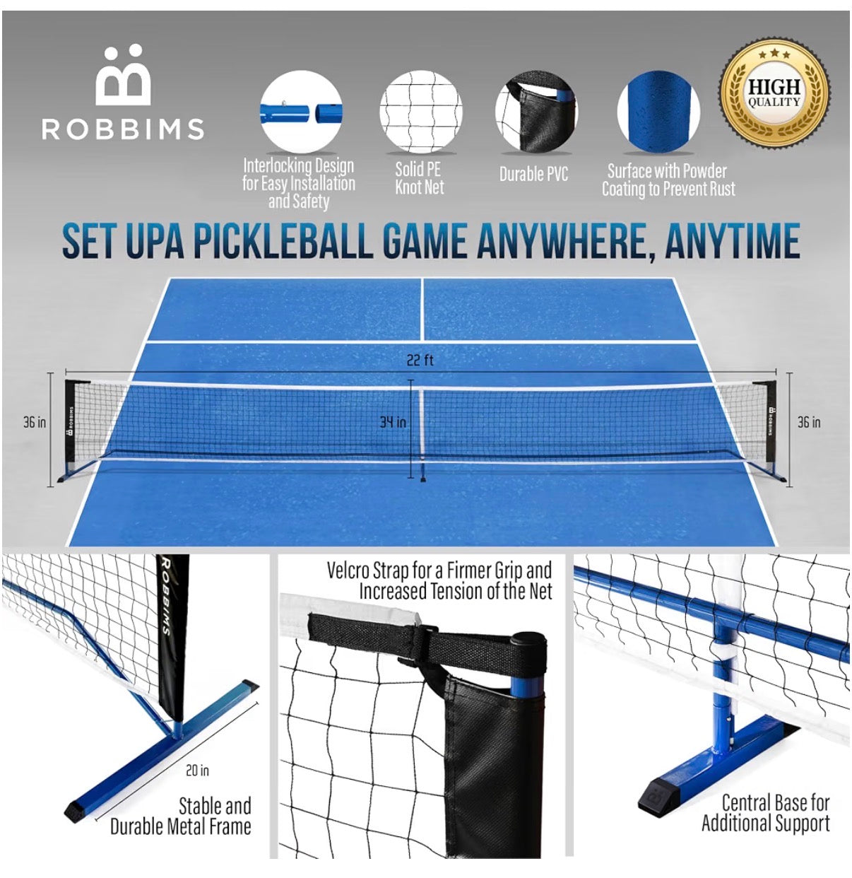 Pickleball Set with Net 4 USA Pickleball Approved Carbon Fiber Paddles, Portable Regulation size Net System, 8 Outdoor Balls, Duffle Bag & Carry Bag (New in Box)