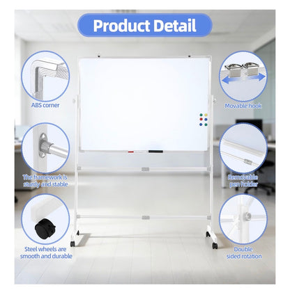 Rolling White Board 28 Inch X 40 Inch, Double Sided Magnetic Easel Whiteboard Height Adjustable 40 Inch - 75 Inch, Mobile Dry Erase Board with Stand, 4 Silent Wheels, 10 Markers, 2 Erasers, 12 Magnets for Office, Classroom (New in Box)