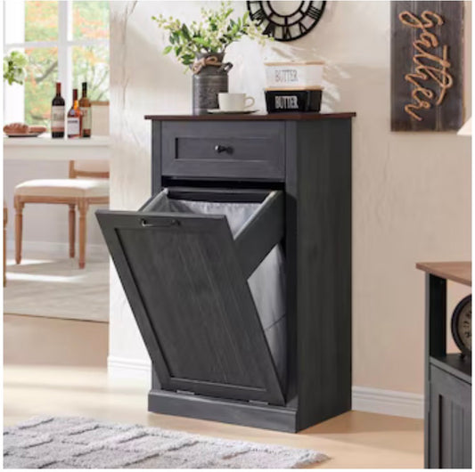 Tilt Out Laundry Hamper Cabinet/Farmhouse Trash Can Cabinet with Drawer