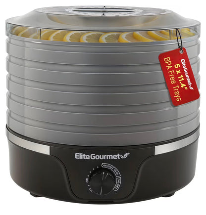 Elite Gourmet Food Dehydrator, 5 BPA-Free 11.4 Inch Trays (Black/Gray) (New in Box)