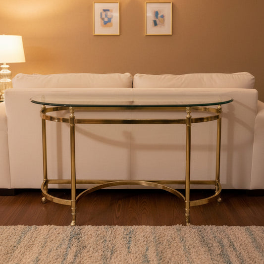 Vintage LaBarge Style Brass-Tone Demilune Console Table